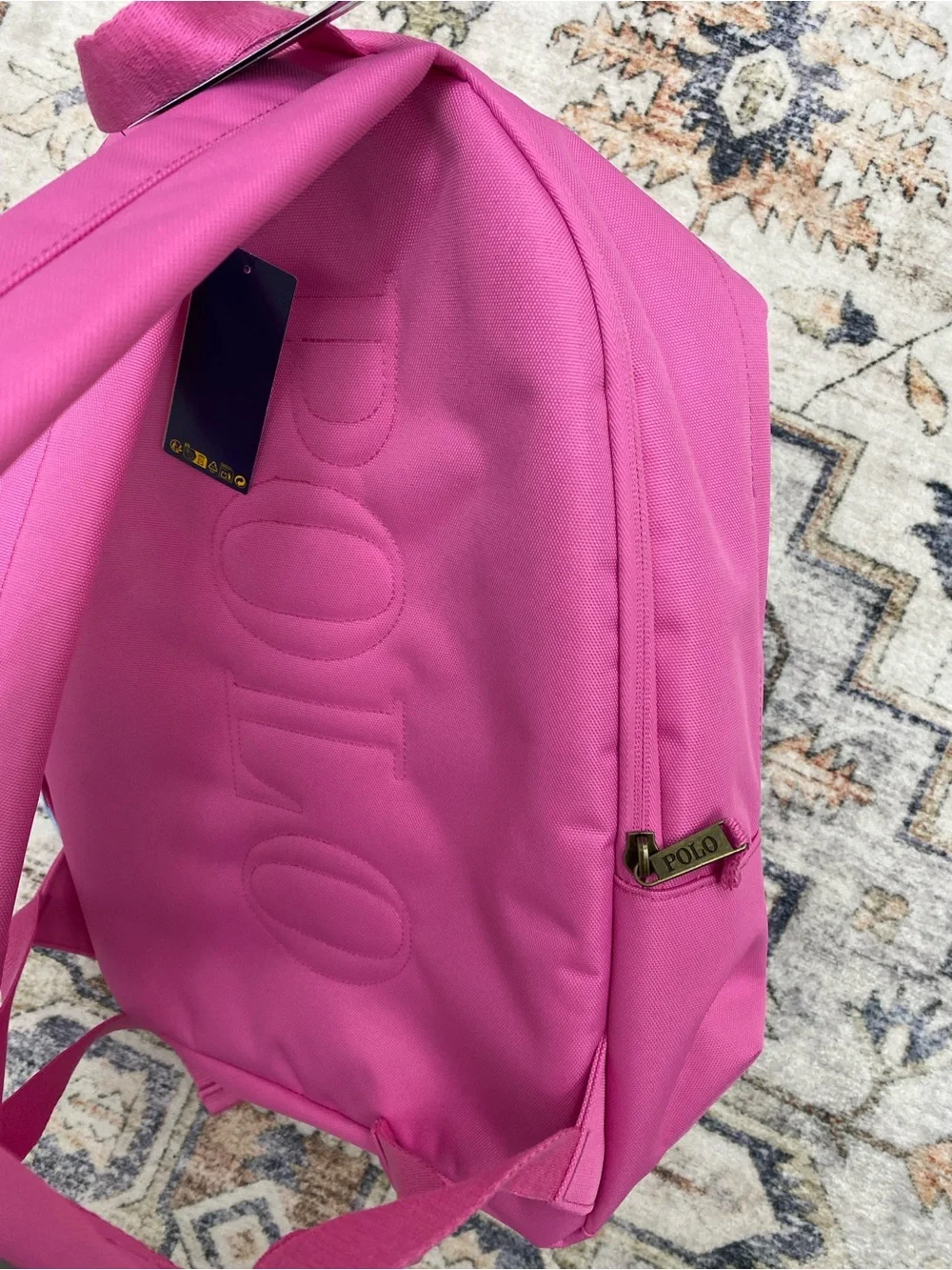 Kids Pink Backpack with Embroidered Polo Bear